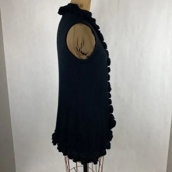 Lael Alpaca Sweater Vest Cardigan Medium Long Ruffle Collar Black Knit - Picture 4 of 16